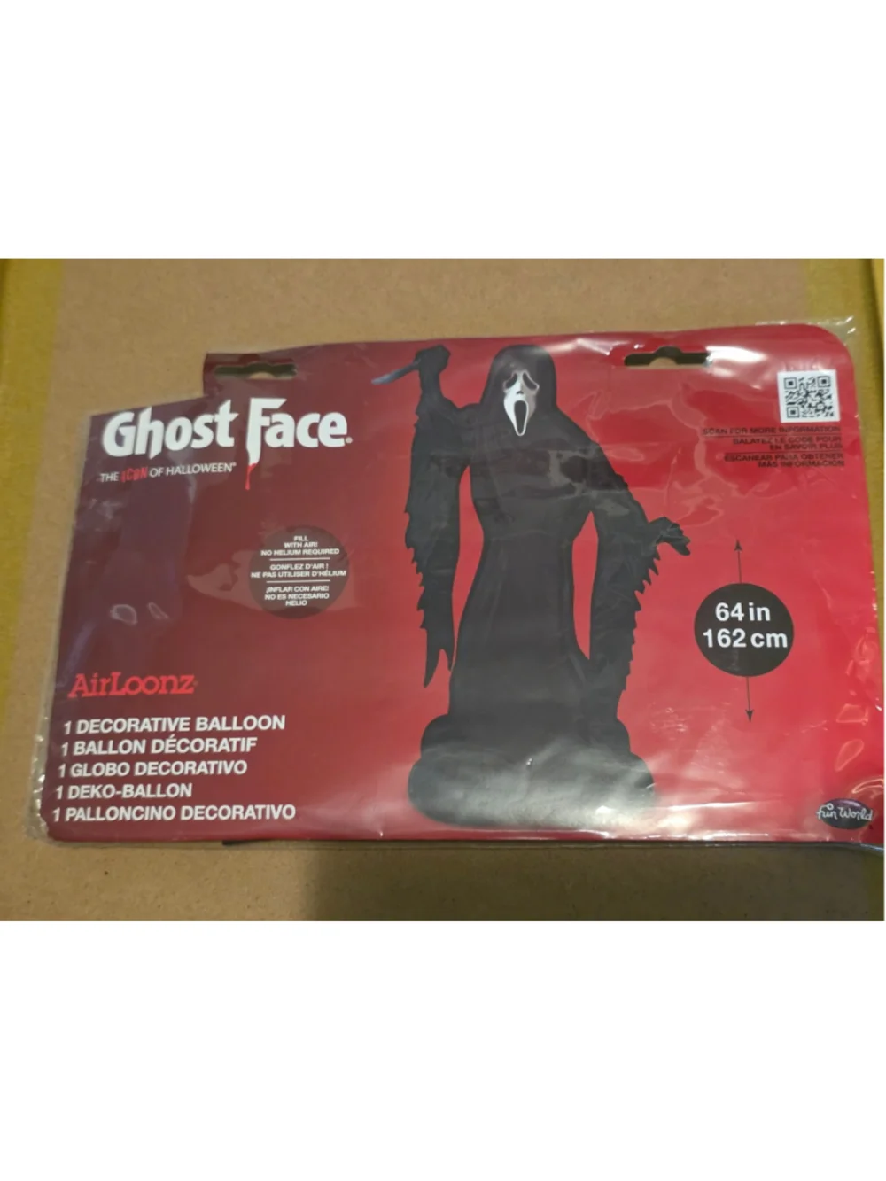 Fun World Ghost Face Halloween Decorative Balloon 64 inches tall